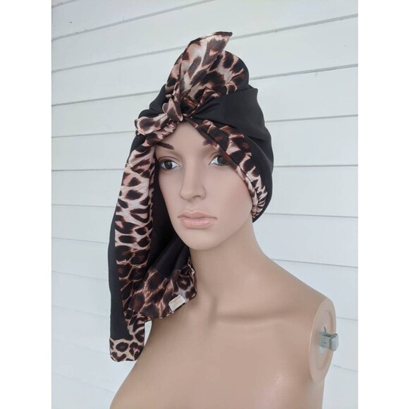 Animal Print Scarf Glentex Vintage Black Spotted Border Acetate Japan - Picture 1 of 5